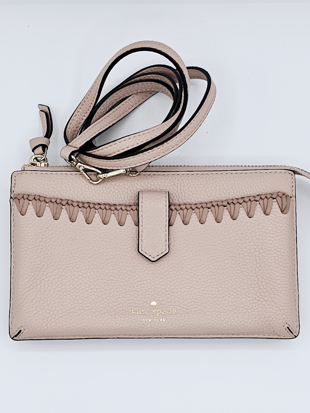 KATE SPADE Pale Pink Pebbled Leather Crossbody Bag W/ Removable Strap